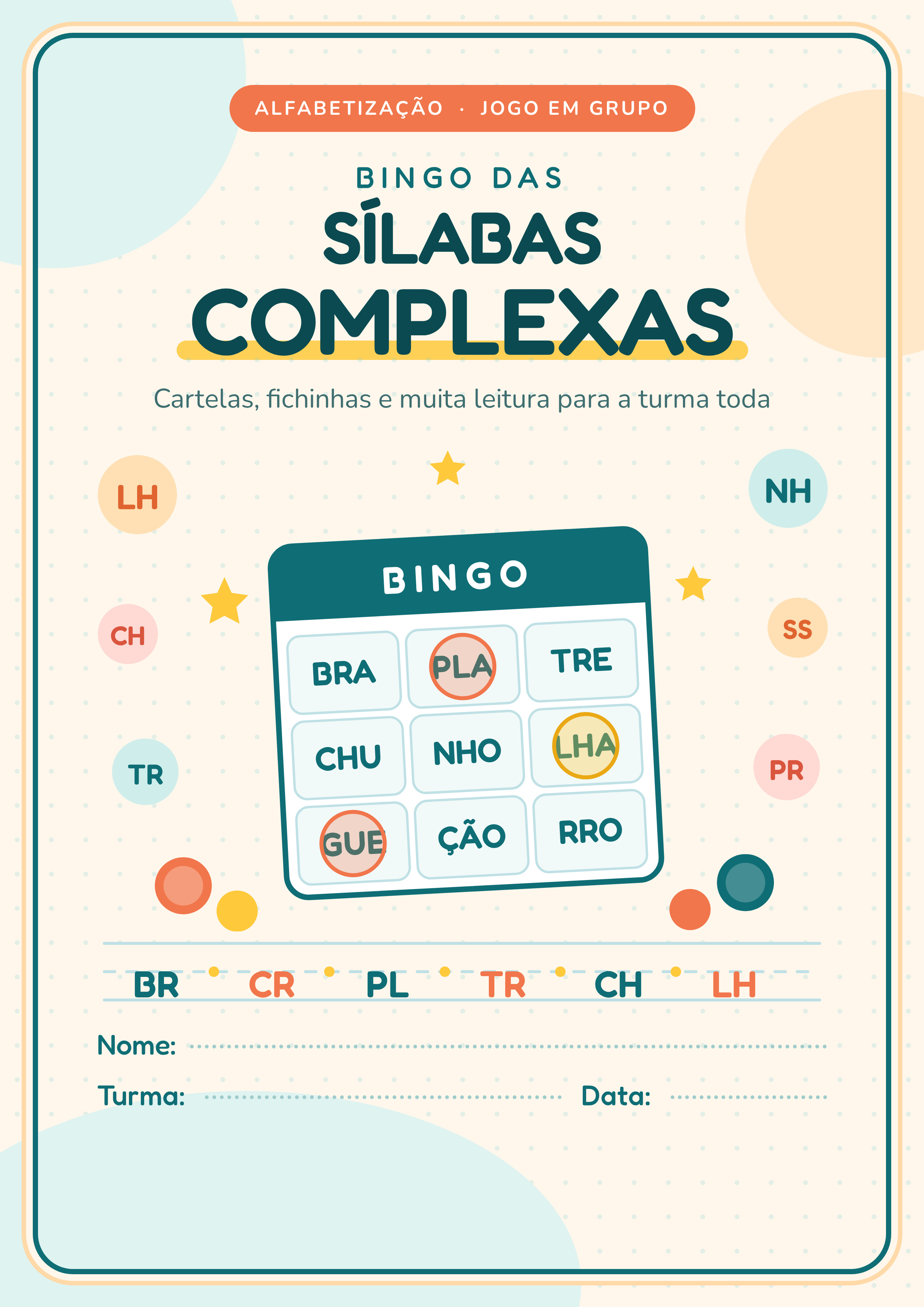 Capa de Bingo das sílabas complexas